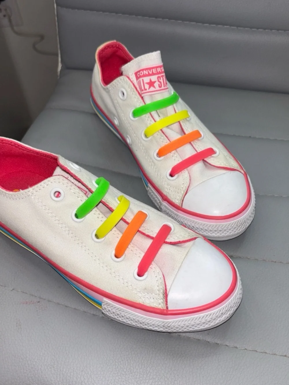 Kids Canvas Sneakers in White with Rainbow Accent